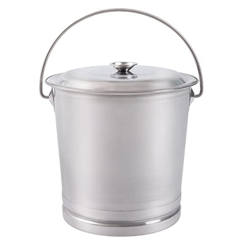 15Qt Stainless Steel Milk Pail Bucket, Carry Water or Drinks Container with Lid, Handle & Open Lip Edge Milk Pail Container Kitchen Compost Bin Scrap for Compost Outdoor Household (15Qt) - size: 15Qt