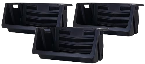 Mighty Tuff Heavy Duty Nesting Stack Bins, Pack of 3, Extra-Large Handles, Wide Front Opening, Interlocking, Stack Vertically, Holds Up to 100 Pounds, Black - size: Heavy Duty