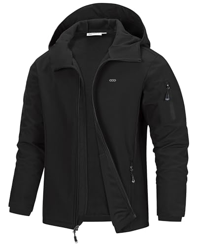 33,000ft Men's Hooded Fleece Lined Rain Shell Jacket Waterproof Lightweight - color: Black, size: Large