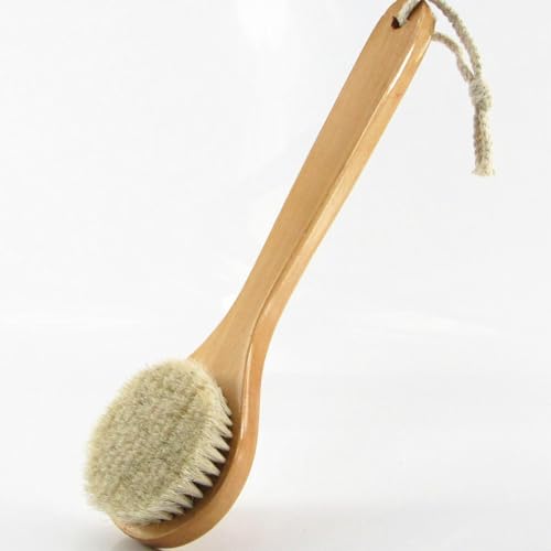 11.8 Inch Long Wooden Handle Dry Body Brush Back Scrubber, Bath Shower Brush Scrubber with Soft Horsehair Mane Natural Bristles, Good for Cellulite, Detox, Exfoliating, Blood Circulation,etc. - size: 11.8 Inch Long Handle Wooden Horsehair