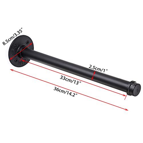 Sumnacon 2 Pack 14 Industrial Pipe Wall Mounted Clothing Rack Bar -- Metal Garment Bracket Frame - color: Black, size: 14 Inch