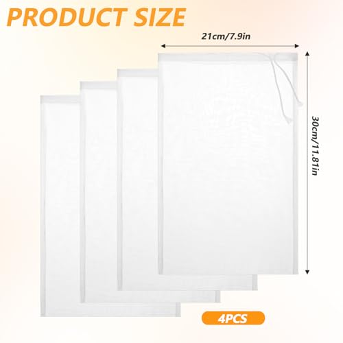 4 Pack Nut Milk Bag 12 x 8 Inch Nut Bag Strainer Reusable Nylon Cloth