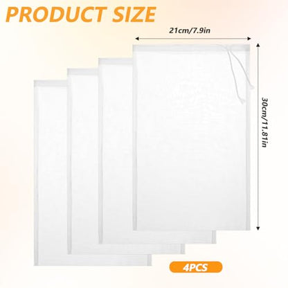 4 Pack Nut Milk Bag 12 x 8 Inch Nut Bag Strainer Reusable Nylon Cloth