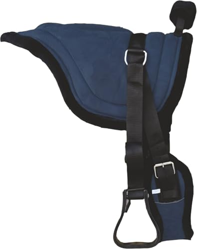 Majestic Ally Padded Suede Leather Bareback Pad Horse Riding Pad with Non Slip Breathable Girth & Stirrups - color: Teal