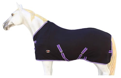 Challenger Horse Soft Fleece Cooler Exercise Blanket Show Sheet Wicks Moisture 4391 - color: Black / Purple-White Trim, size: 70 inches