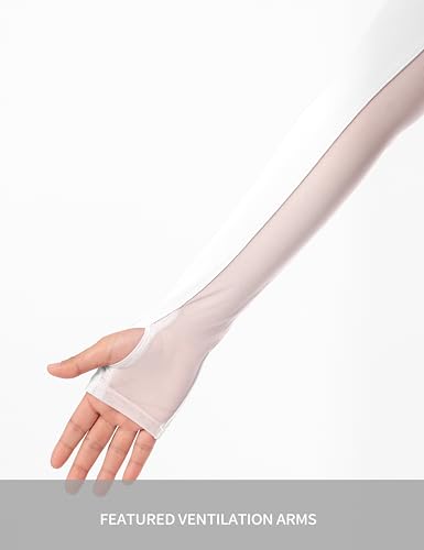 Harrison Howard Women's Long Sleeve Riding Top with Half Mesh Arms, UPF 50+ Quick-Dry Summer Shirt with Stylish Neckline - color: White, size: Medium