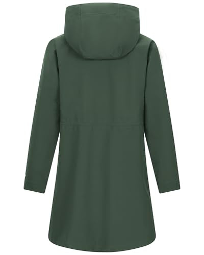 33,000ft Women's Waterproof Rain Jackets Long Rain Coats with Hood - color: Dark Green, size: Large