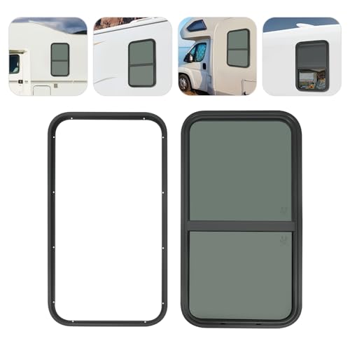 RV Window, 18" X 35" Universal RV Window Vertical Slide W/Trim Ring, Vertical Sliding Glass Window with Screen Window for Cargo, Horse Trailer, Marine Camper Window Replacement(18" X 35") - size: 18" X 35"