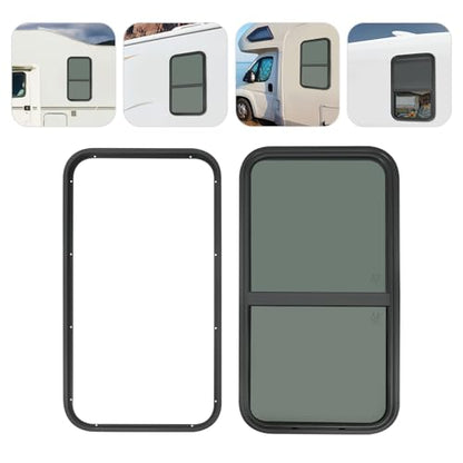 RV Window, 18" X 35" Universal RV Window Vertical Slide W/Trim Ring, Vertical Sliding Glass Window with Screen Window for Cargo, Horse Trailer, Marine Camper Window Replacement(18" X 35") - size: 18" X 35"