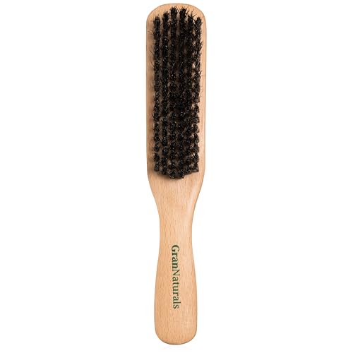 GranNaturals Double Sided Boar Bristle Hair Brush - Soft Hard Finishing & Smoothing Hairbrush for Slick Back to Style, Polish, & Lay Down Hair Flat to Create a Sleek Hairstyle for Bun, Slickback