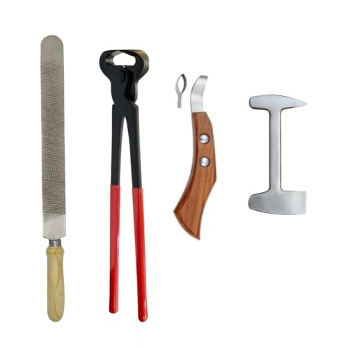 hoof Care Trimming Farrier Kit – 4 Piece Premium Horse Hoof Care Tool Set with Hoof Nippers, Hoof Rasp, Hoof Knife & Hoof Buffer, Professional Farrier Trimming & Shoeing Kit for Horses