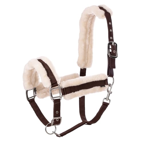 Equinavia Valkyrie Ultra Fleece Breakaway Horse Halter | Padded Fleece Adjustable Safety Halter with Nylon Webbing - Brown/Ivory White - Horse - color: Brown/Ivory White, size: Horse