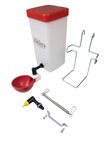 Hen's Choice™ 1L (32 oz) Drinker W/Cup, Nipple, & Wire Bracket for Poultry & Small Animals, Chick Waterer, Red - color: Red/White, size: 1 Liter