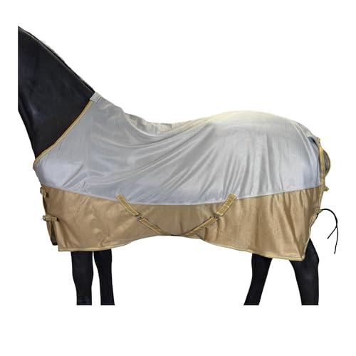 BARN & STABLE Breathable and UV Protective Tear-Resistant Mesh Horse Fly Sheet Comfy Equine Summer Sheet with Removable Web Leg Straps - color: Silver Gold, size: 69 in