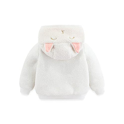 Newborn Infant Baby Boys Girls Cartoon Fleece Hooded Jacket Coat with Ears Warm Todder Kids Outwear Coat Zipper Up 0-6Y - color: White, size: 12-18 Months