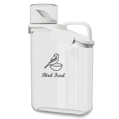 Bird Seed Storage Container,2.8L Airtight Bird Food Container with Handle and Measuring Cup,Portable Pet Food Container for Wild Bird Sunflower Seed-BPA Free Transparent/White - color: WHITE BIRD