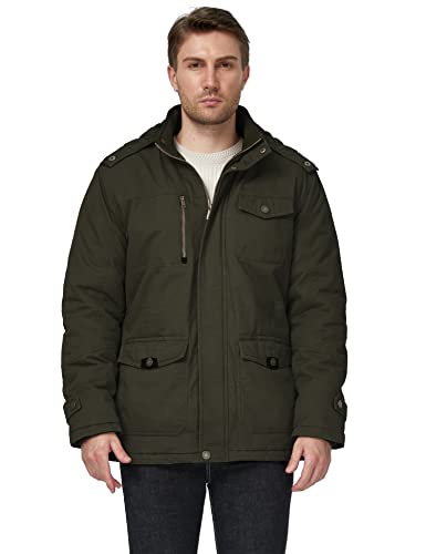 WenVen Men's Winter Thicken Fleece Cotton Military Parka Jacket Warm Coat - color: Army Green, size: Large