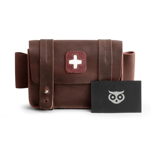 Hide & Drink, Empty First Aid Bag, Mini Medical Storage Pouch, Rectangular Bag for Survival Kit, Full Grain Leather, Handmade - color: Bourbon Brown