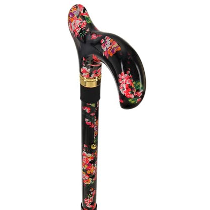 Royal RC Canes Walking Sticks for Men and Women - Stylish Designer Fashionable Adjustable Derby Canes - Lightweight Aluminum Cool Walking Sticks with HD Patterns - color: Black Blooming Floral