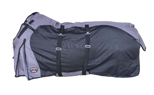 1200D Horse Turnout Blanket Waterproof, Breathable, Heavy-Weight Winter Blanket with 300g Fill, Ripstop Outer Shell - color: Grey/Black, size: 84 inches