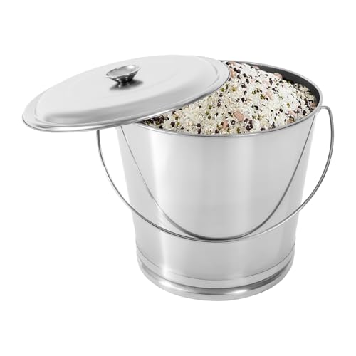 21Qt Stainless Steel Milk Pail Bucket, Carry Water or Drinks Container with Lid, Handle & Open Lip Edge Milk Pail Container Kitchen Compost Bin Scrap for Compost Outdoor Household (21Qt) - size: 21Qt