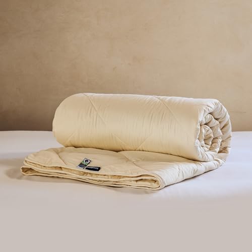 WOOLROOM Organic King Comforter | Light Weight Down Alternative | Temperature Regulating British Wool | Soft Cotton Cover | Ideal for Hot Sleepers & Warm Climates - color: Light Weight, size: King (100x90 inch)