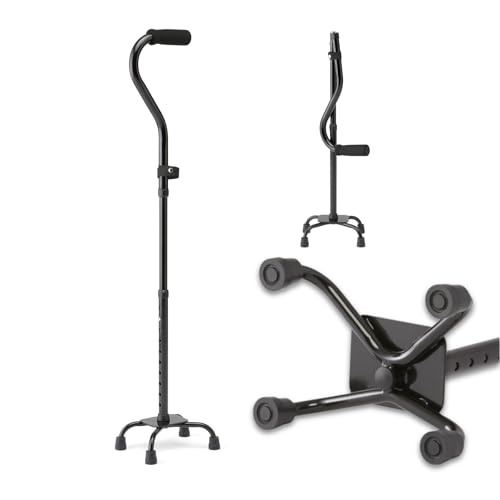 Medline Folding Quad Cane, Small Base, Quad Base for Greater Stability, Skid-Resistant Rubber Tips, Lightweight Aluminum, Black - size: Small Base