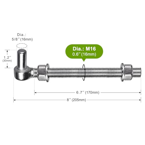 Insaga M16x 8'' J-Bolt Gate Hinge, 304 Stainless Steel J-Bolt Post Hinge for Farm Gate, 5/8" Male Pin J-Bolt Hinge for Chain Link Fence Gate, Gate Hinges for Metal Gates (2Pcs) - color: M16-8''-2PCS