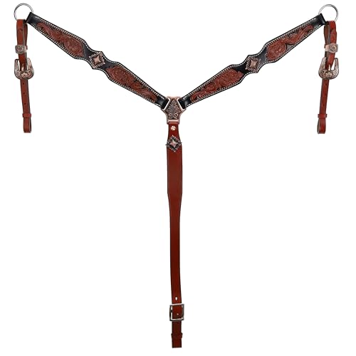 Showman Tooled Leather Headstall & Breast Collar Set w/Brushed Copper Accents, Average Full Size Horse