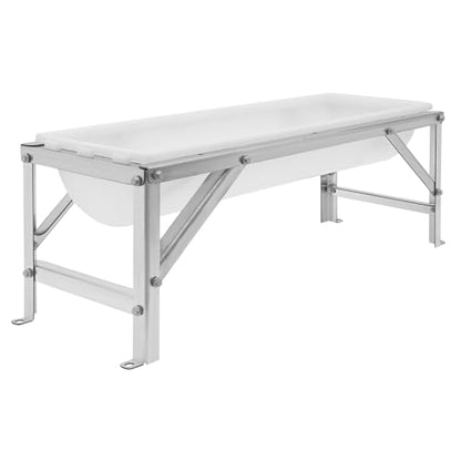 9.25 Gal Livestock Feed Trough with Stand, Heavy Duty Galvanized Steel Goat Feeder Trough for Sheep Horse Cattle, Raised Large Capacity Farm Animal Feeding Pan - color: Silver+White