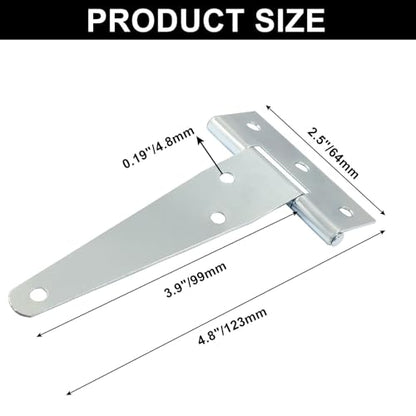 Murtenze 6Pack 4 Inch Silver T-Strap Shed Hinge - color: Silver, size: 4 Inch - 6Pack