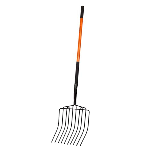 VNIMTI Pitch Fork Heavy Duty, 10-Tine Pitchfork with Fiberglass Handle, 58 Inch Garden Pitch Fork for Hay, Mulch, Compost, Farm and Gardening