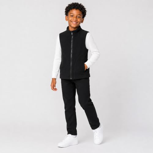 Mud Kingdom Boys Girls Polar Fleece Vest Jacket Ligntweight Plain Vest Full Zipper Sleeveless - color: Black, size: 2T