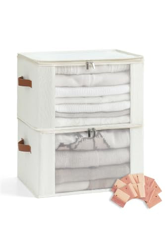 Qozary Cashmere Sweater Storage Bags for Closet with Cedar Blocks, 2 Pack