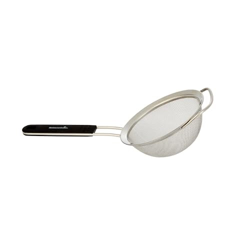Restaurantware Fine Mesh Strainer 1 Count 12.6" x 5.5" x 2.3" with Silicone Handle Stainless Steel Extra Fine Mesh Strainer Heat-Resistant Handle Dishwasher-Safe for Rice, Quinoa, Pasta - size: Standard, Extra Fine Mesh-5 1/2"