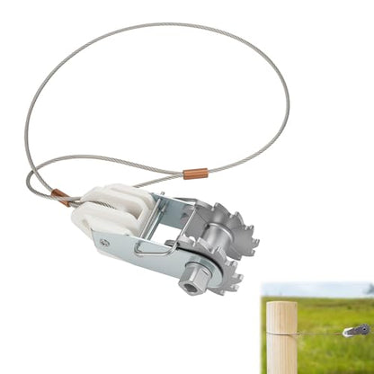 in-Line Electric Fence Wire Strainer, Termination Kit, Heavy Duty Wire Ratchet Electric Fence Tensioner with Integrated Insulator, Farm Fence
