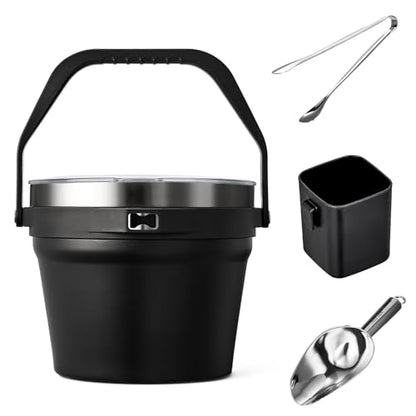 COKTIK 7L Vacuum Insulated Ice Bucket with Lid and Scoop& Tongs，Large capacity Stainless Steel Beverage Bucket for Cocktail, Champagne, Wine, Beer，Large Parties（Carbon Black Suit） - color: Carbon Black Suit
