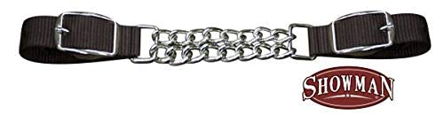 Showman Fully Adjustable Double Chain Nylon Curb Strap (Brown) - color: Brown
