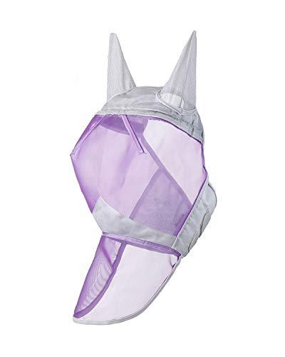 Harrison Howard CareMaster Horse Fly Mask Long Nose with Ears Full Face Silver/Purple Retro Medium Cob - color: Silver/Purple, size: Cob (Medium)