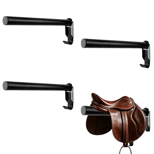 4 Pack Folding Saddle Rack,Heavy Duty Wall Mounted Saddle Bar with Bridle Hook,Steel Horse Saddle Holder for Western & English Saddle