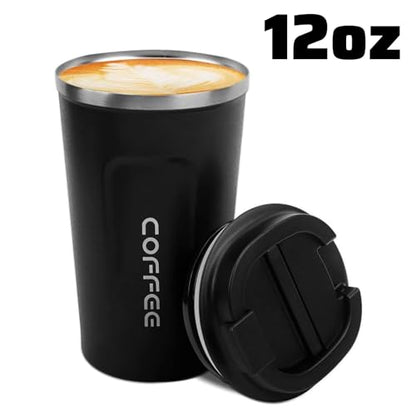 MOMSIV 12oz Travel Coffee Mug, Insulated Coffee Cup with Leakproof Lid - color: A-Black-12oz