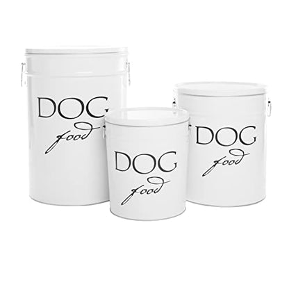 Harry Barker Classic White Dog Food Storage Canister – Medium, Airtight Stainless Steel Pet Food Container, Holds Up to 22 lbs Dry Dog Food, Kitchen Counter & Pantry Storage - White - color: White
