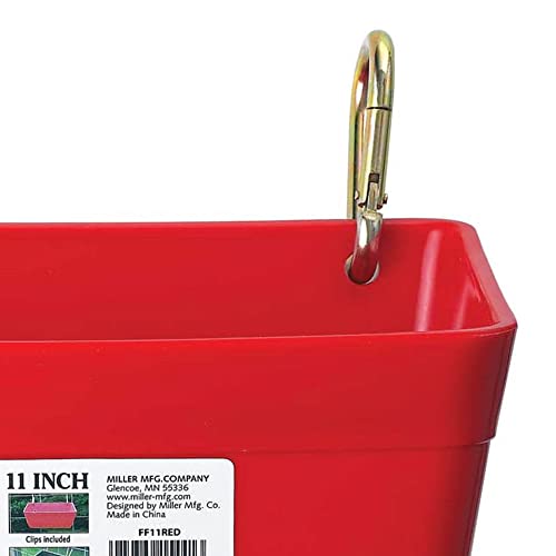 Little Giant FF11RED 4.5 Quart Heavy Duty Plastic Feed Trough Bucket Fence Feeder with Clips for Livestock & Pets, Red (2 Pack)