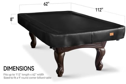 Heavy Duty Leatherette Billiard Pool Table Cover, Waterproof & Tearproof Cover for Pool Table 7/8/9FT (Black/Faux Lambskin, 9FT-(112"LX 62"WX 8“H))