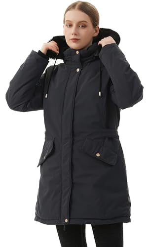 MOERDENG Women's Long Winter Down Coat Thicken Fleece Lined Puffer Jacket | Faux Fur Detachable Hood Parka Warm,Waterproof and Windproof Overcoat - color: Darkgrey, size: Large
