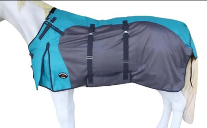 1200D Horse Turnout Blanket Waterproof, Breathable, Heavy-Weight Winter Blanket with 300g Fill, Ripstop Outer Shell - color: Grey/Turquoise, size: 66 inches