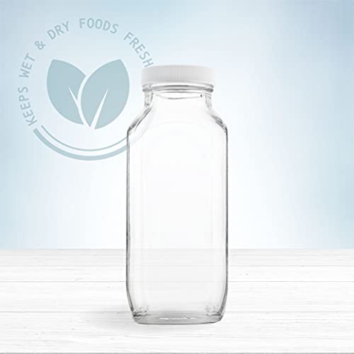 kitchentoolz 16 oz Glass Milk Bottle with Lid - Glass Jars with Airtight Lid used for Milk Container, Yogurt, Smoothies, Juice, Kefir, & Water -2 Pack 16 oz Glass Bottles with Lids - color: 16oz, style: 2 Pack
