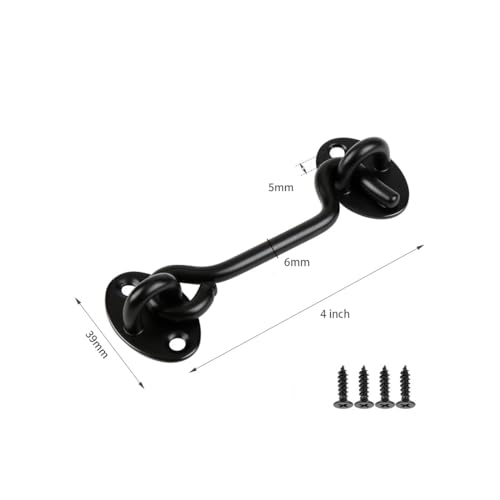 2 Pcs Barn Door Lock, 4 inch Steel Hook and Eye Latch for Door, Black - size: 4 Inch