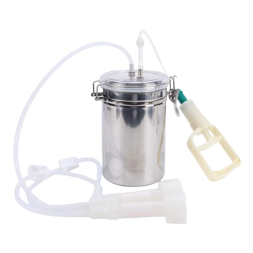 2L Manual Milking Machine, Stainless Steel Goat Milking Machine Manual Goat Milker Double Head Milker, Portable for Milk Plant Farm