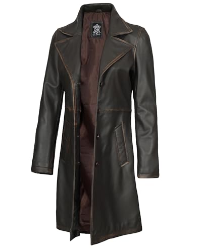 fjackets Lambskin Stylish Leather Car Coats for Womens - Real Long Leather Jacket Women Casual Leather Coat - color: Ruboff, size: Medium